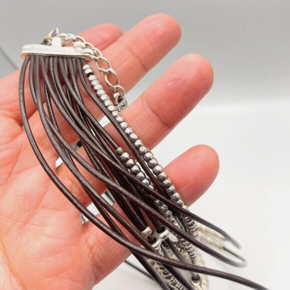 Uno De 50 OMARIBA Necklace Multi strand Leather layers cords beaded statement - Picture 12 of 16